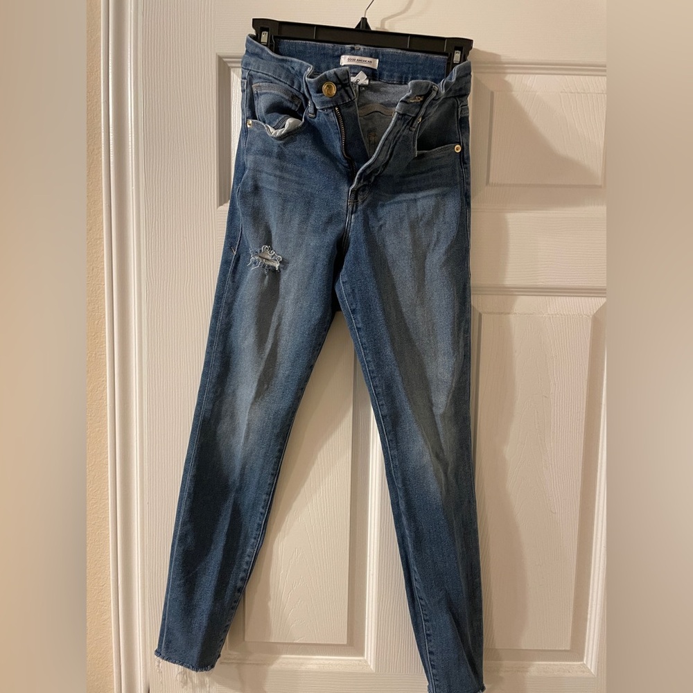 Good American- Good Legs Distressed Blue Skinny Jeans